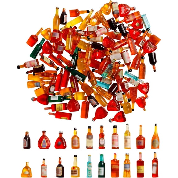 100 PCS Miniature Beer Drinks Decoration 1:12 Scale Mini Beer Bottles Mini Wine Bottles for Mini House Miniature Food Kitchen Accessory Mini Bar Decor