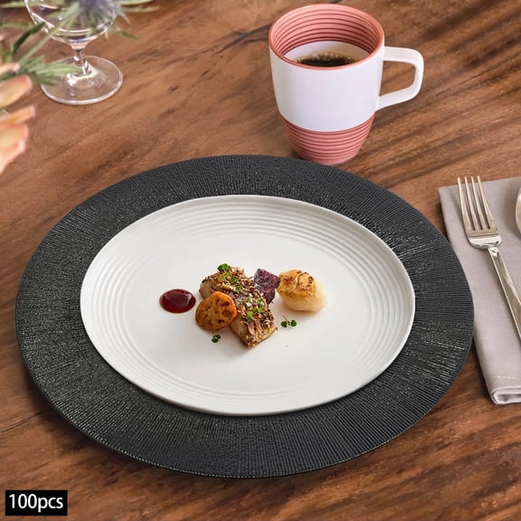 100 PCS Modern Charming Appearance Round Dinner Plate Black 12.99*0.79 for Birthday Parties, Holidays