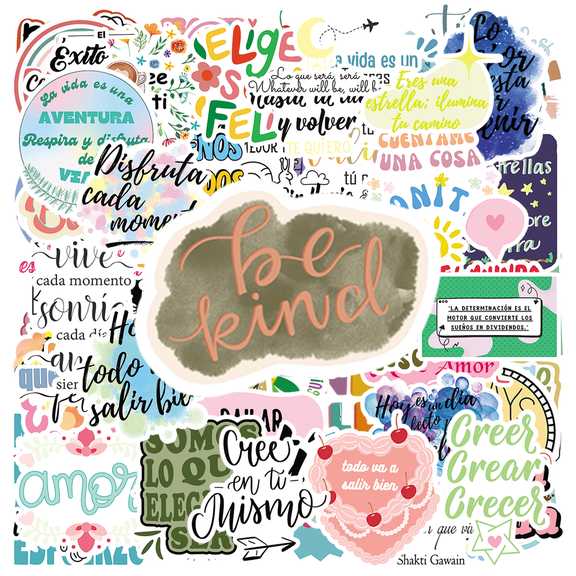 100 PCS Motivational Positive Quote Stickers, Waterproof Reusable Inspirational Text Decals, No Repeat Spanish & English Affirmation Stickers for Laptop Water Bottle Journal Phone Scrapbook