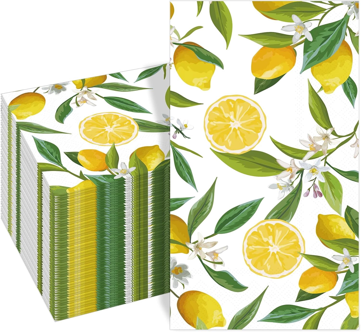 100 PCS Napkin Disposable, Yellow Lemon and Leaf Pattern 3-Ply Lemon Napkins, Home Party Guest Bathroom Napkin Bridal Shower Wedding, Decorative Napkins