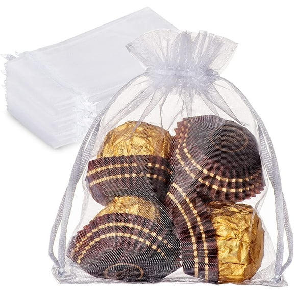 100 PCS Organza Bags 4x6 Inches Mesh Gift Favor Bags Sheer Drawstring Jewelry Pouches for Candy Wedding Party Christmas Gift Packaging Bags