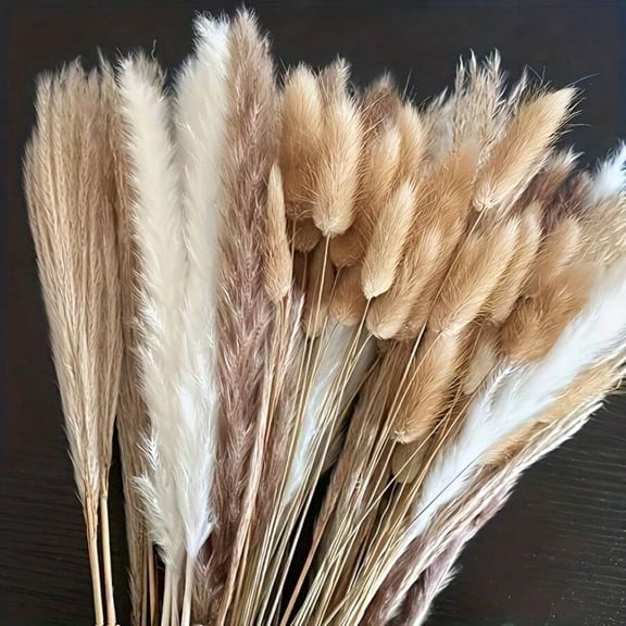 100 PCS Pampas Grass Bundle - Dried Rattan Reeds For Boho Home Decor, Wedding Centerpieces, Christmas Party Supplies.