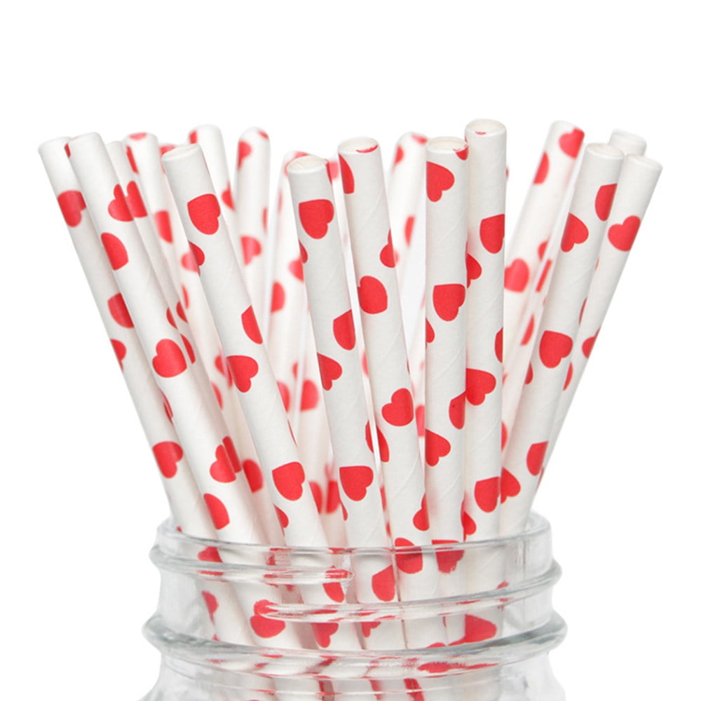 Valentines Day Party Paper Straws | 25 Pack | Red and Pink Premium Paper  Straws | Party Supplies and Decor