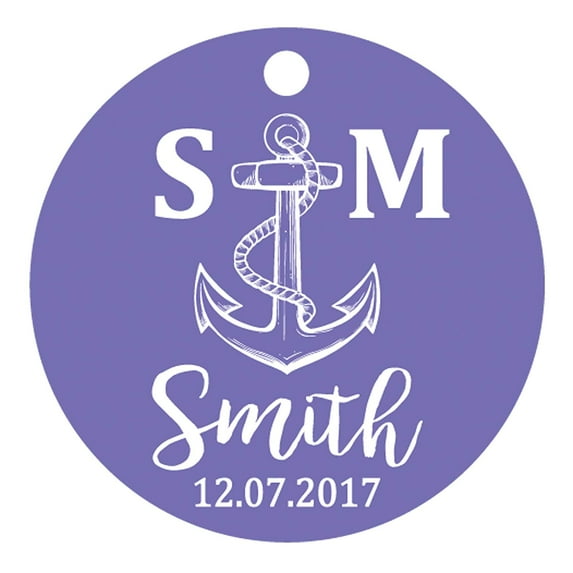 100 PCS Personalized Initial with Anchor Wedding Favor Gift Paper Tags Custom Made Round Hang Tags
