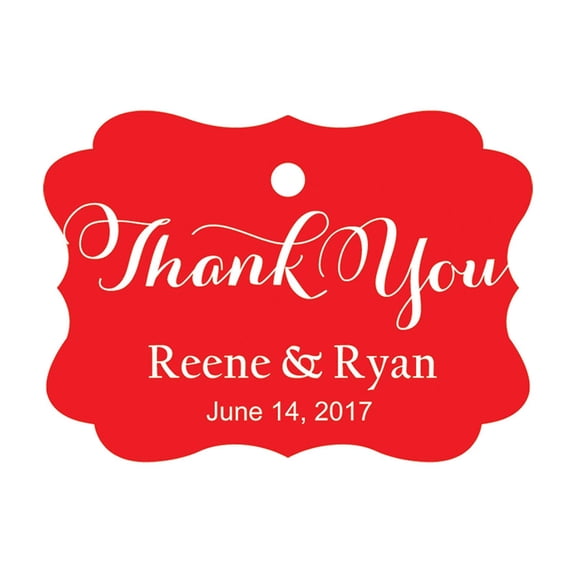 100 PCS Personalized Made Scallop Edges Hang Tags Thank You Custom Wedding Favor Gift Paper Tags
