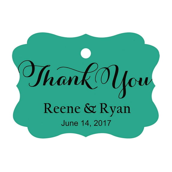100 PCS Personalized Made Scallop Edges Hang Tags Thank You Custom Wedding Favor Gift Paper Tags