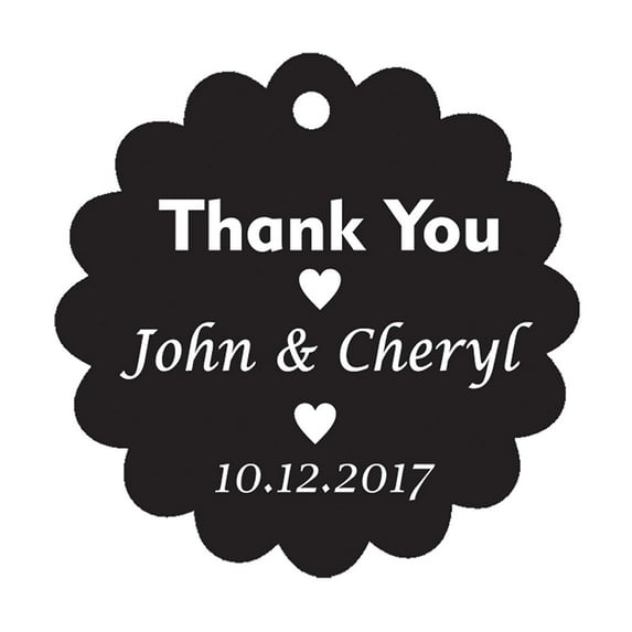 100 PCS Personalized Thank You Hang Tags Custom Wedding Party Favors Round Scallop Edges Gift Paper Tags