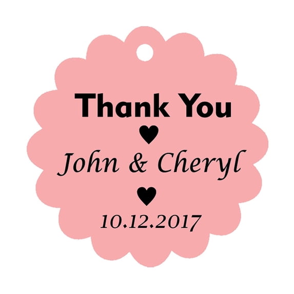 100 PCS Personalized Thank You Hang Tags Custom Wedding Party Favors Round Scallop Edges Gift Paper Tags