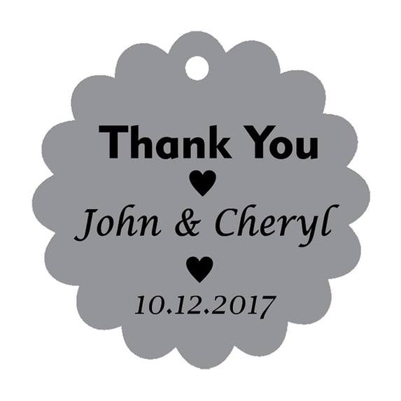 100 PCS Personalized Thank You Hang Tags Custom Wedding Party Favors Round Scallop Edges Gift Paper Tags