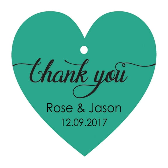 100 PCS Personalized Wedding Favor Gift Tags Thank You Custom Made Heart Shape Hang Tags