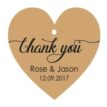 100 PCS Personalized Wedding Favor Gift Tags Thank You Custom Made Heart Shape Hang Tags