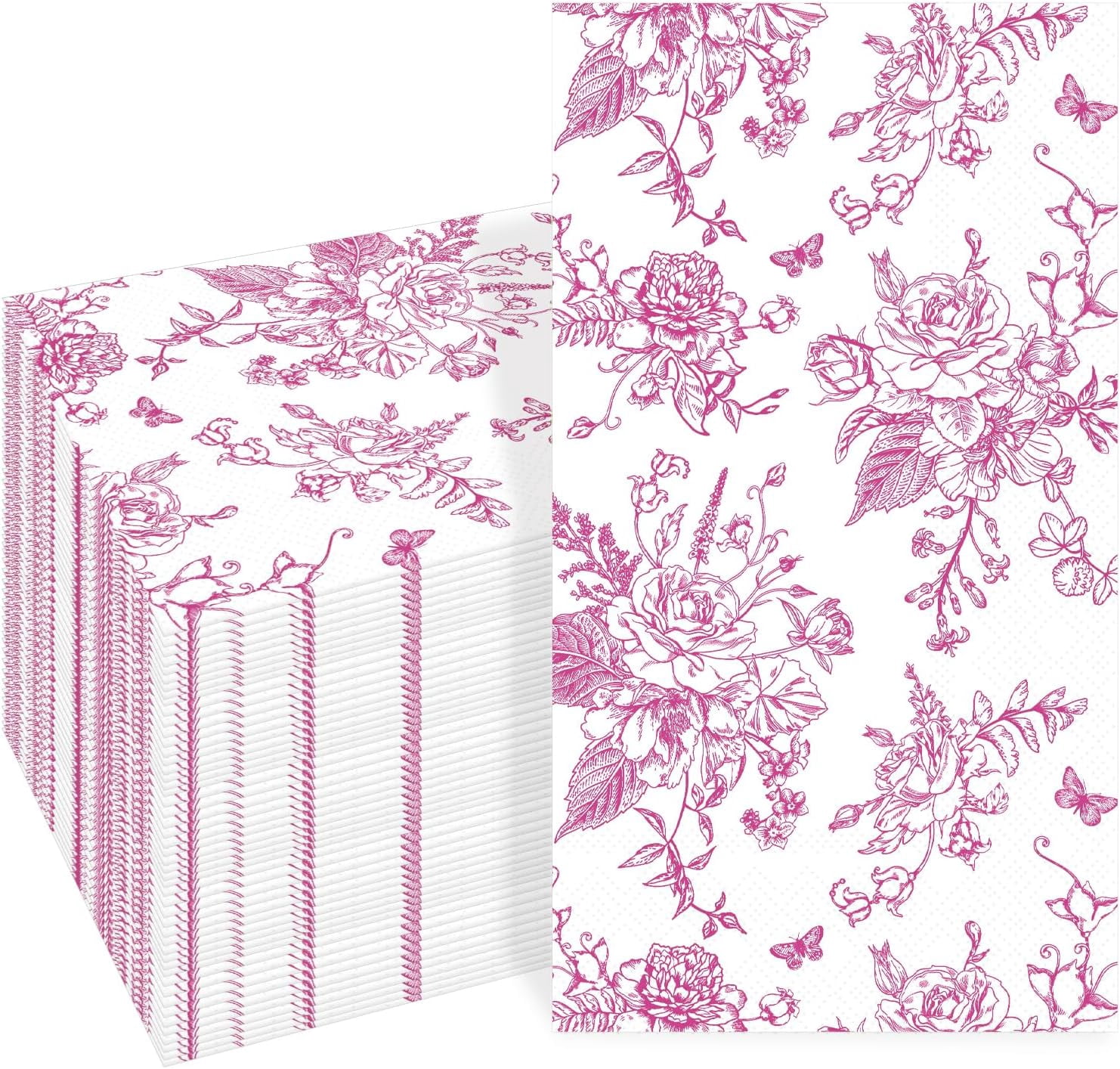 100 PCS Pink Napkins Disposable, Pink Wildflower Paper Napkins 3 Ply Paper Towels Home Party Guest Bathroom Chinoiserie Napkin Bridal Shower Wedding, Decorative Napkins