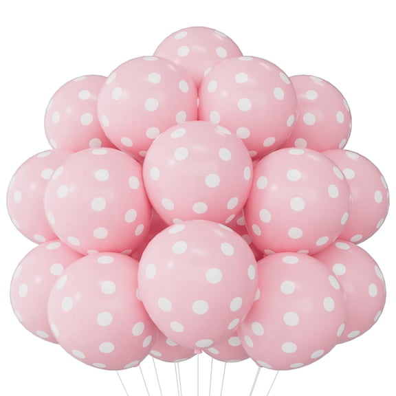 100 PCS Pink Polka Dot Balloons 12 Inch, Latex Helium Balloons with Ribbons for Birthday Anniversary Graduation Wedding Party Decorations