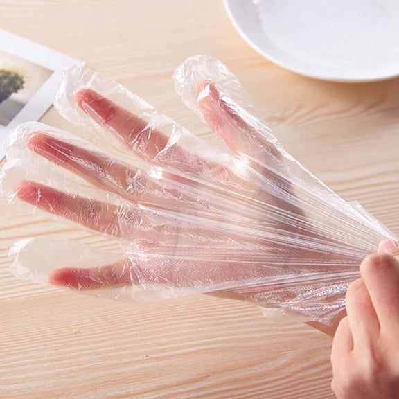 100 PCS Plastic Disposable Gloves, Transparent, One Size Fits Most