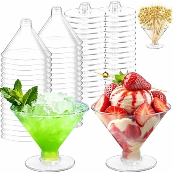100 PCS Plastic Martini Glasses Disposable, 5oz Clear Martini Plastic Glasses with Cocktail Picks, Unbreakable Mini Cocktail Cups for Weddings Party$$Home Decor, Kitchen, & Other