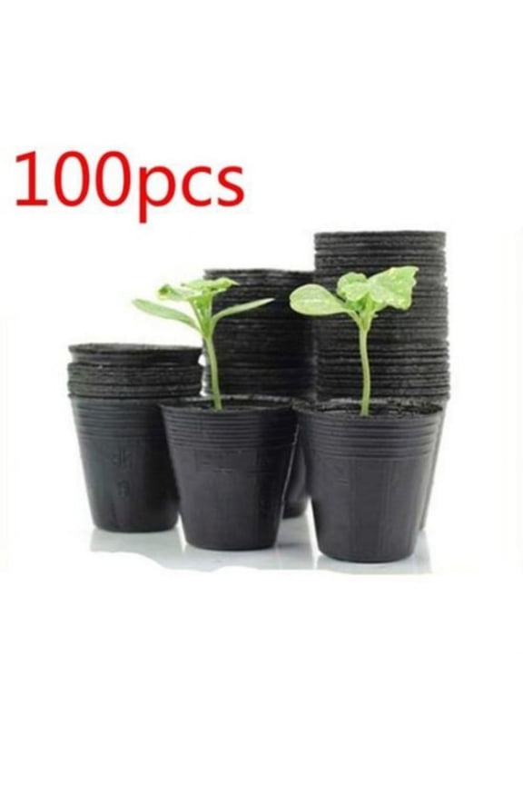 100 PCS Plastic Plant Nursery Pots,Black Round Seed Pot Container for Home Garden
