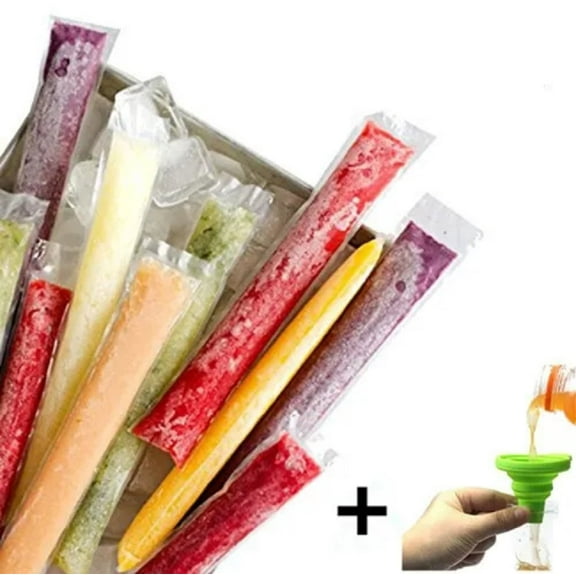 100-Pack Ice Pop Mold Bags with Funnel BPA-Free Freeze Pop Pouches for Yogurt, Ice Candy & Homemade Ice Cream Party Treats TIKA