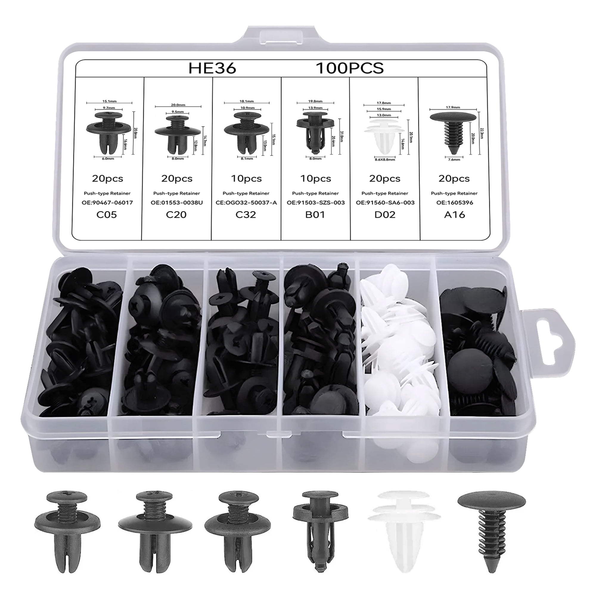100 PCS Push Type Clips Screws Fastener For Car Bumper Fender Liner ...