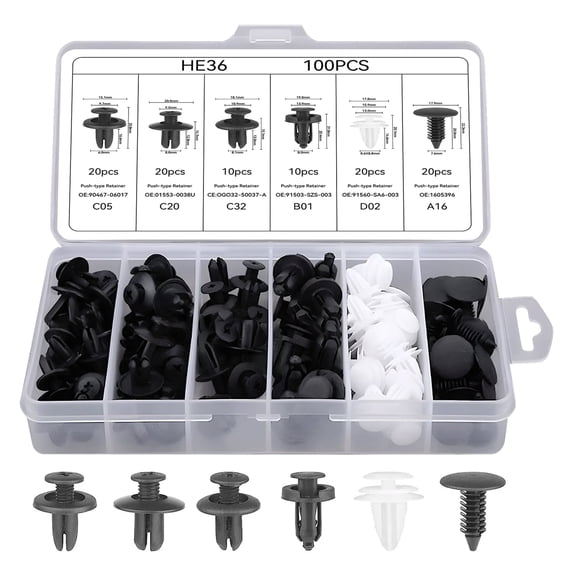 Push Point Screw 100 PCS Push Type Clips Screws Fastener For Car Bumper Fender Liner ...