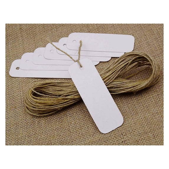 100 PCS Rectangular Shape White Card PaperGift Tags Bonbonniere Wedding Favor Hang Tag with Free Natural Jute Twine