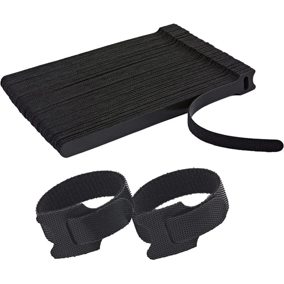 100 PCS Reusable Cable Ties with Hook and Loop, Multi-purpose Adjustable 8 Inch Cable Management Wire Ties Cable Straps for Organizing Home, Office and Data Centers (Black)