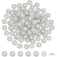 thumbnail image 1 of 100 PCS Rhinestone Pearl Buttons 0.45x0.47x0.2inch White Flat Back Floral Pearl Buttons Without Hole Plastic Buttons Rhinestone Buttons for DIY Scrapbooking Decoration, 1 of 9