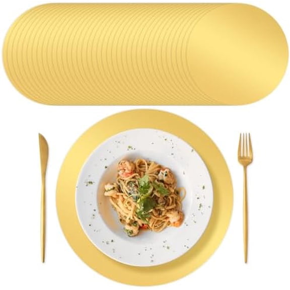 100 PCS Round Gold Placemats, 13 Inches Paper Place Mats Disposable, Paper Gold Chargers for Dinner Plates,Table Setting and Birthday Dinner Party