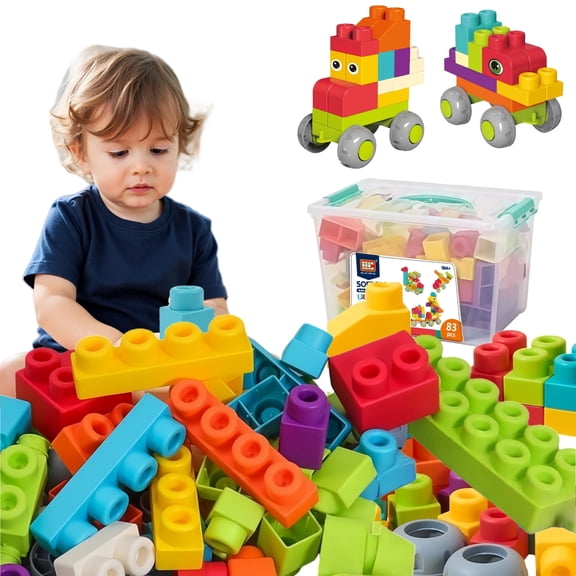 100 PCS STEM Soft Building Blocks Set for Toddlers 18 Months to 6 Years, Large Construction Stacking Blocks Toys Gift for Preschool Kids to Enhance Creativity, Imagination and Motor Skills