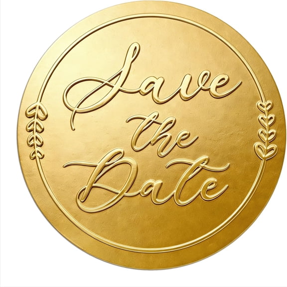 100 PCS Save The Date Stickers, Matte Gold Embossed Wedding Stickers for Invitations, Envelopes, Bridal Shower, Engagement Party, Dessert Table Treat Bags & Favor Packaging, 1.6 Inch