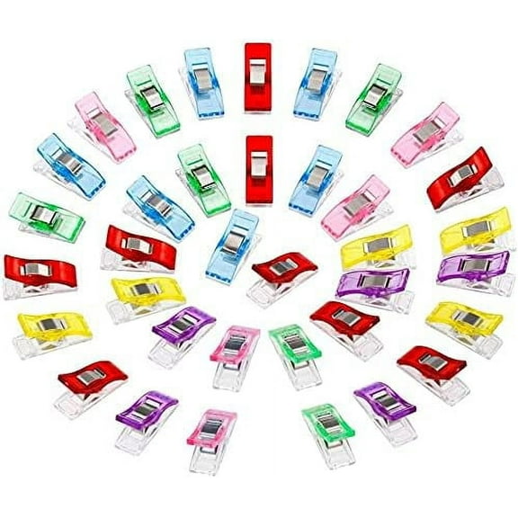 100 PCS Sewing Quilting Crafting Clips Plastic Fabric Clip Wonder Fabric No Pins Binding Quilting Crafting Assorted Colors Clips Fabric bias Binding Tape for Sewing, Quilting, Crafting and Knitting