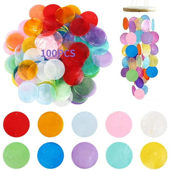 100 PCS Natural Sea Shells Decorations, 2 Inch Round Oyster Shells with 2 Holes for Wind Chimes DIY, Bulk Craft Supplies for Hanging Decor