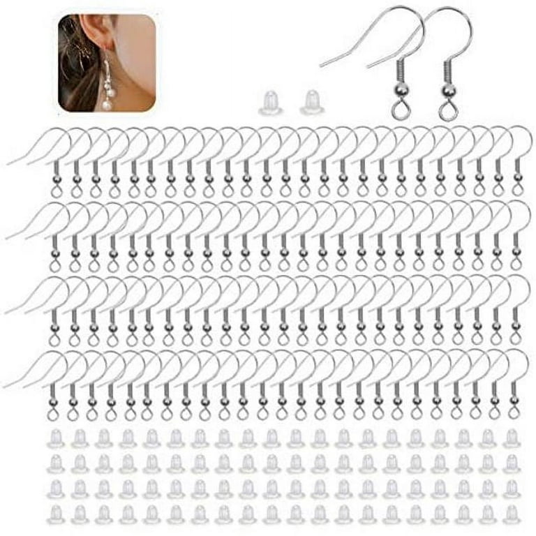 100 PCS Silver Earring Hooks Hypoallergenic Stainless Steel Earrings Wires Fish  Hooks with 100 PCS Clear Rubber Earring Backs for Jewelry Making DIY 