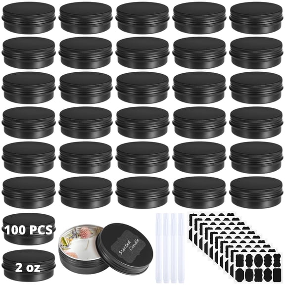 100 PCS Small Aluminum Cans, 2 oz Metal Round Tin with Screw Lid, DIY Candle Making Jar, Refillable Can for Lotion Balm Tea Jewelry