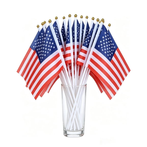 100 PCS Small American Flags on Stick, 13.7×17.7 Inch US Flags/American Flags for Outside, Mini Hand Held Stick Flags, Memorial Day,250 Anniversary, 4th of July Decorations,Patriotic Decorations
