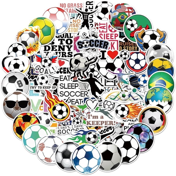 100 PCS Soccer Stickers Pack, Waterproof Vinyl Soccer Stickers for Water Bottles, Laptop, Skateboard, Scrapbooking, Soccer Party Favors, Soccer Team Gifts for Kids Teens