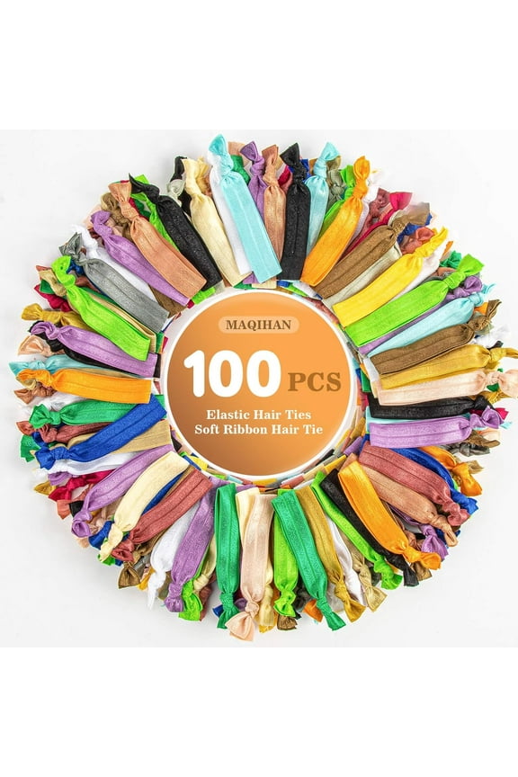 100 PCS Soft Ribbon Hair-Ties - Elastic No Crease Ribbon, Knotted Hair Tie, 20 Colors for Woman, Girl