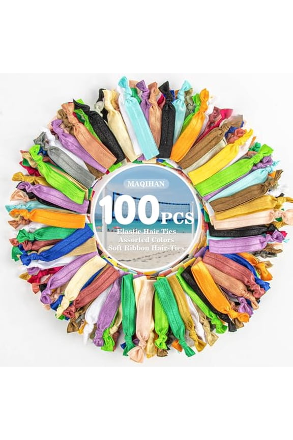 100 PCS Soft Ribbon Hair-Ties - Elastic No Crease Ribbon, Knotted Hair Tie, 20 Colors for Woman, Girl