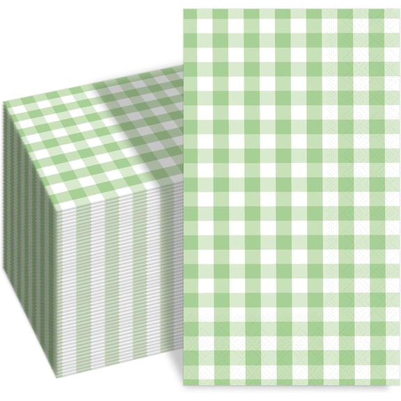 100 PCS Spring Green Napkins Disposable, 3 Ply Napkins Green and White Lattice Checkered Table Decorations for Wedding Birthday Bride Shower Home Party Supplies