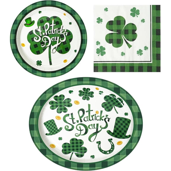 100 PCS St Patricks Day Paper Plates and Napkins | Bundle Includes Paper Oval Dinner Plates Dessert Plates and Napkins for Irish Holiday Party Supplies Themed Tableware | Serve 25