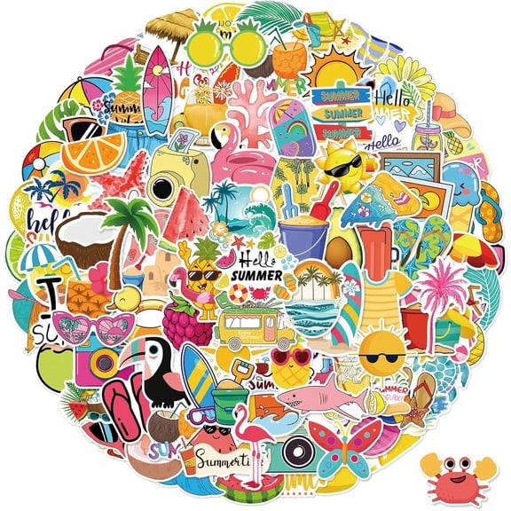 100 PCS Summer Stickers for Kids, Waterproof Beach Stickers for Water Bottles, Happy Hawaiian Vacation Vinyl Stickers for Laptop, Skateboard, Phone, Kids, Teens & Girls