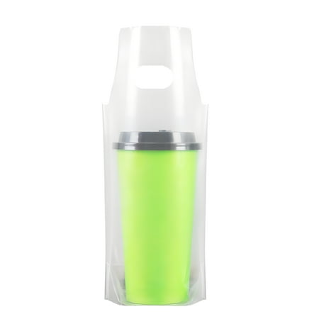 Muka 100 PCS 1 Cup Drink Carrier Cup Carrier Take Out Bags Clear Handle Plastic Drink Bags Portable Beverage Containers Hanging Hole, Hold 1 Cup Up to 16OZ