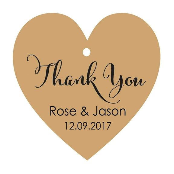 100 PCS Thank You Custom Made Heart Shape Hang Tags Personalized Wedding Favor Paper Tags