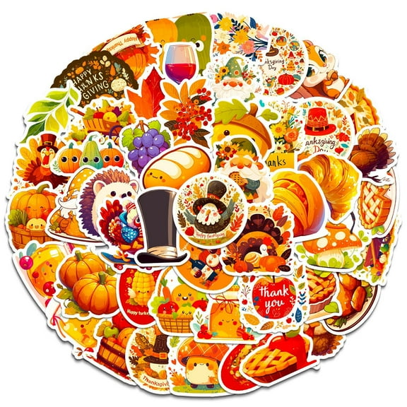 100 PCS Thanksgiving Fall Stickers, Cute Autumn Style Stickers for Laptop Scrapbooking Water Bottles Envelopes, Harvest Party Favorites, Pumpkin Maple Leaf Sticker Decals for Kids Teens