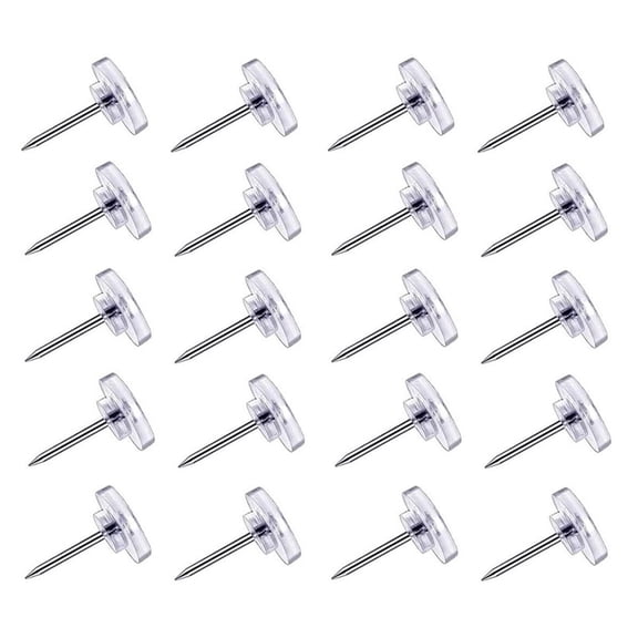 100 PCS Thumb Tacks, Push Pins Clear Thumbtacks for Bulletin Boards and Wall Displays Heavy Duty Plastic Head, 0.63x0.43 Inch
