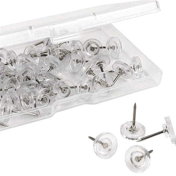 100 PCS Transparent Count Push Pins, for Wall Hangings Plastic Push Pins for Cork Board Flat Head Thumb Tacks, Can be reused Many Times (100, Transparent)
