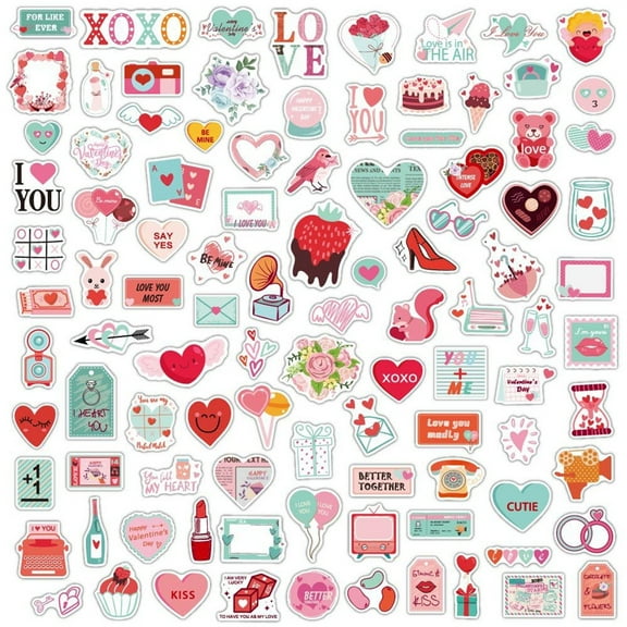 100 PCS Valentines Stickers for Scrapbooking Journaling Card Making DIY Crafts Gift Wrapping and Love Stickers for Scrapbooking