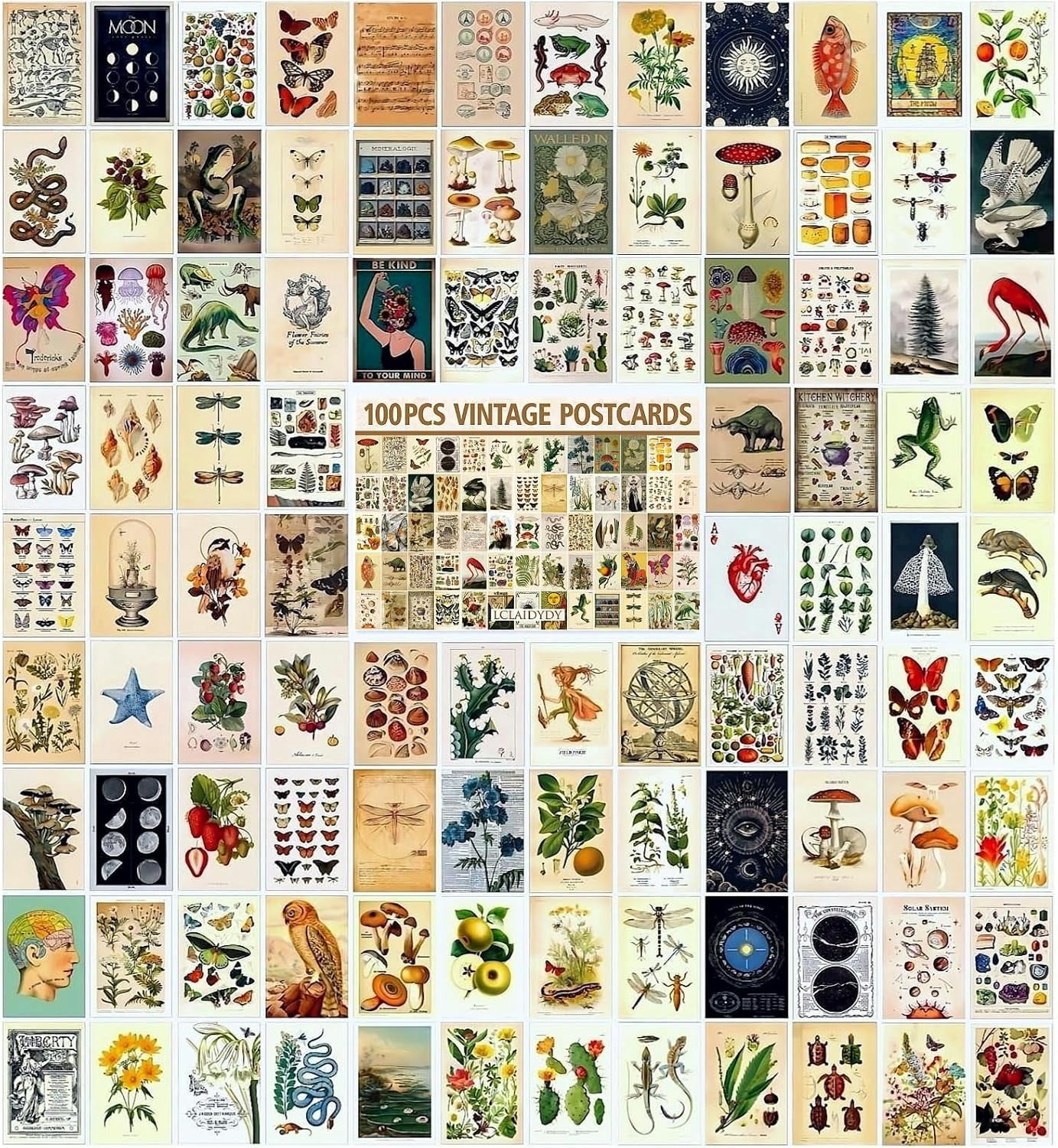 100 PCS Vintage Postcard Set,Post Cards for Mailing 4x6 Retro Style Cottagecore Botanical Ephemera Aesthetic Postcards Pack for Adults Collage Collection DIY Cardstock Paper