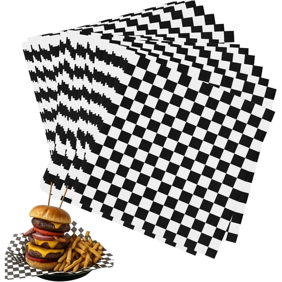 100 PCS Waxed Deli Paper Sheets,Paper Liners for Plastic Food Basket,Checkered Deli Wax Paper Sheets,Grease Resistant Basket Liners (7''x7'')