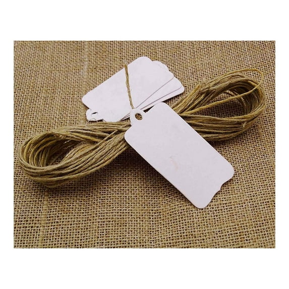 100 PCS White Card Paper Rectangular Shape Tags Bonbonniere Wedding Favor Hang Tag with Free Natural Jute Twine