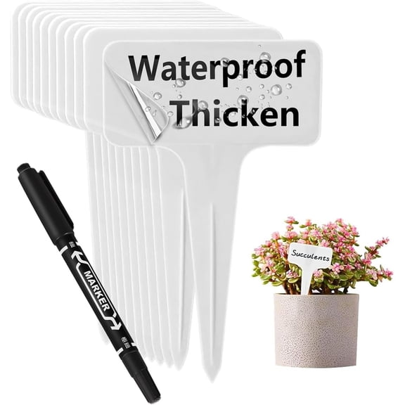 100 PCS White Plastic Plant Tags Thick s Labels T-Type Nursery Markers Re-Usable